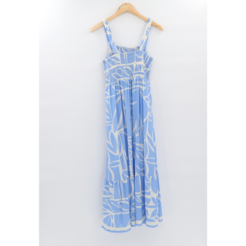 Marine Layer Sz M Selene Maxi Smocked Dress Blue Azul Mosaic Resortwear Cruise - Picture 3 of 9